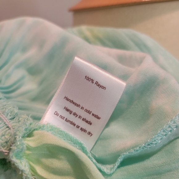 Tiare Hawaii Aqua & Green Tie Dye Strapless High-Low Ruffle Dress OS - Picture 9 of 9